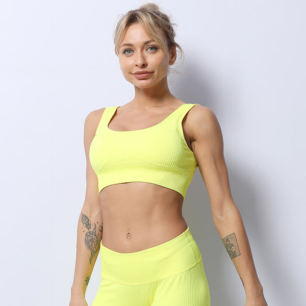 new stripe bra yoga vest sports running seamless fitness back double shoulder bra women