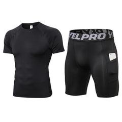Breathable Quick Drying Tight Short Sleeve Shorts Sportswear two-piece set 01217+1084  5 colors