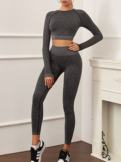 Wholesale Seamless yoga suit set with high waist sports and long sleeves 4 colors