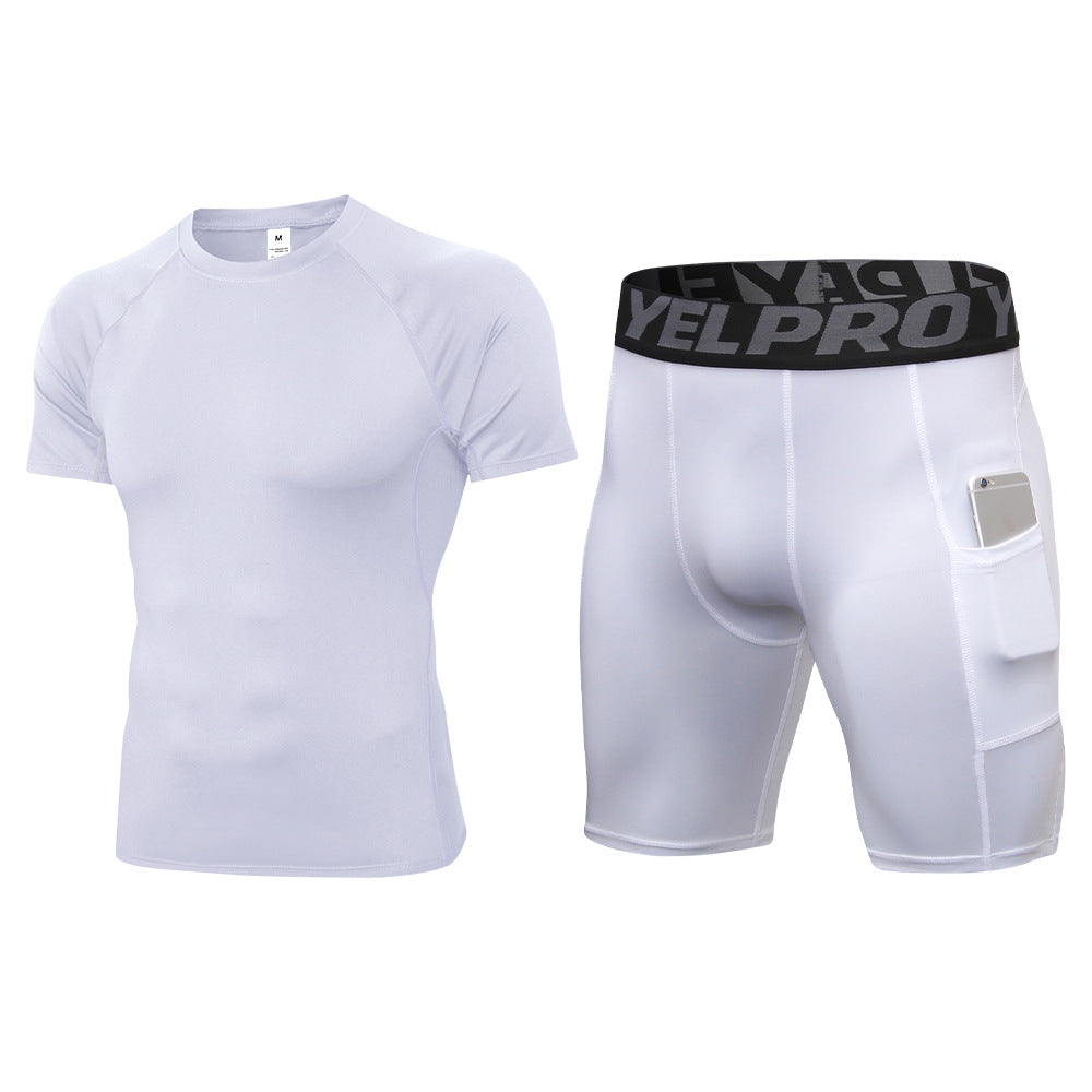 Breathable Quick Drying Tight Short Sleeve Shorts Sportswear two-piece set 01217+1084  5 colors