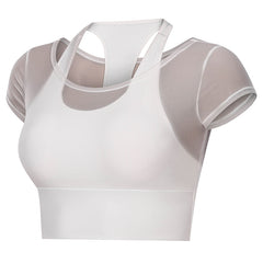 Vest blazer false two yoga wear sexy mesh short sleeve top 3 colors