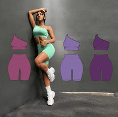 New seamless yoga suit women sports shoulder underwear fitness  bra+shorts  7 colors