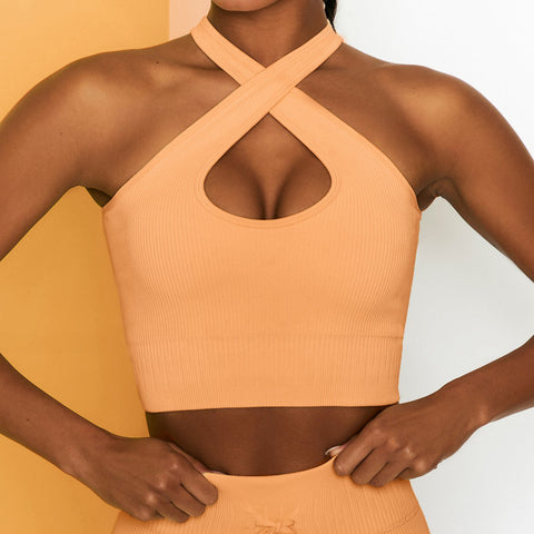 Solid color Sports underwear vest cross strap Outdoor running cycling yoga bra Fitness top 6 colors