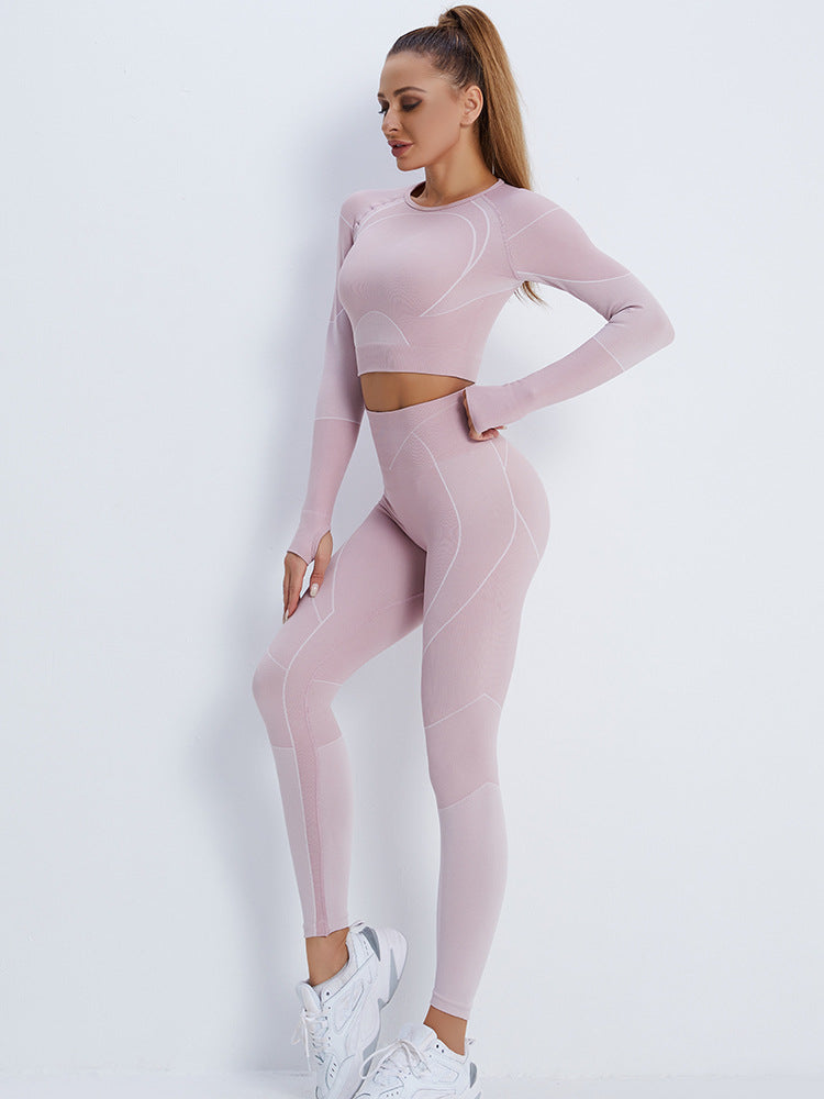 Wholesale Seamless yoga suit set with high waist sports and long sleeves 3 colors