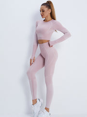 Wholesale Seamless yoga suit set with high waist sports and long sleeves 3 colors