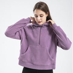 Short polar fleece sport hoodie half zipper thick gym top jacket 3colors