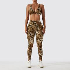 Leopard print seamless tight-fitting sports suit peach hip lift high waist 3 colors