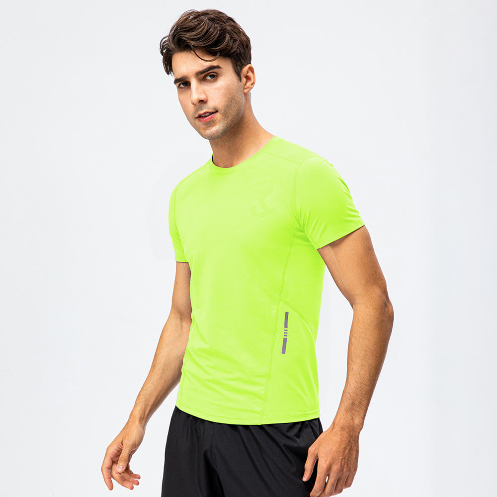 Reflective print Quick Drying Exercise Short Sleeve Running T-shirt Fitness Suit 7 color D15009