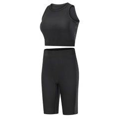 Sports running fitness suit knitted vest bra shorts yoga suit 5 colors
