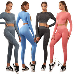 Wholesale Seamless yoga suit set with high waist sports and long sleeves 4 colors