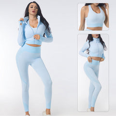 Seamless knitted yoga dress set Hip Lift Stretch three-piece set in 12 colors 4XL