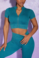 Seamless yoga suit zipper move short sleeve high waist hip lift pant suit 5 colors