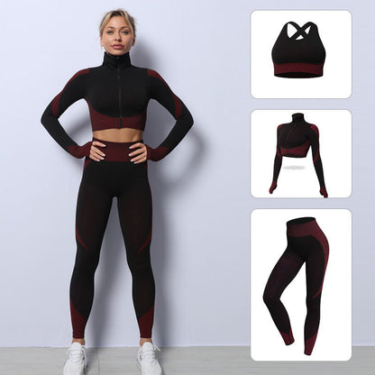 Seamless knitted yoga dress set Hip Lift Stretch three-piece set in 12 colors 4XL