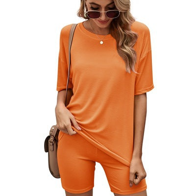 Casual round neck top tight shorts sport suit Home women 6 colors