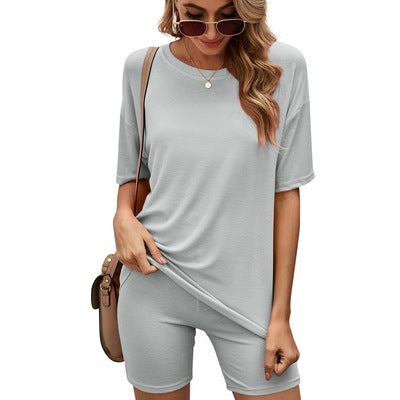 Casual round neck top tight shorts sport suit Home women 6 colors