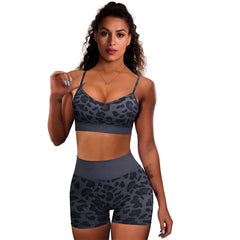 Leopard print multicolor halter lift hip shorts fitness suit 3 colors