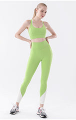 Contrast color Yoga suit set shockproof high waist 4 colors