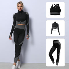 Seamless knitted yoga dress set Hip Lift Stretch three-piece set in 12 colors 4XL