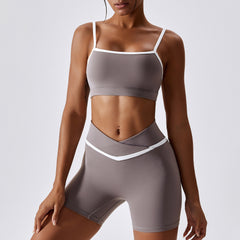 Splicing color bump nude sense Yoga shockproof quick dry fitness suit set 4 colors