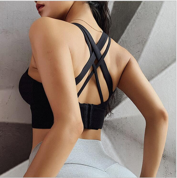 Cross back shock-proof close-set overwear running vest type yoga bra, women's plus size sports bra